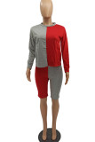 Red Sexy Solid Patchwork O Neck Long Sleeve Two Pieces
