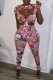 Pink Fashion Casual Print Hollowed Out O Neck Short Sleeve Two Pieces