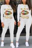 Red Fashion Casual Letter Lips Printed Basic O Neck Long Sleeve Two Pieces