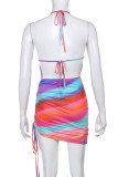 Multi-color Sexy Print Backless Fold Asymmetrical Spaghetti Strap Mini Dress Dresses