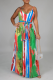 Green Sexy Print Split Joint Spaghetti Strap Straight Dresses