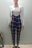 Green Fashion Casual Plaid Print Basic O Neck Long Sleeve Two Pieces