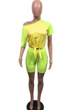 Yellow Polyester Fashion Casual adult Ma'am Patchwork Solid Two Piece Suits pencil Short Sleeve Two Pieces