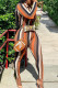 Orange Sexy Striped Print Turndown Collar Long Sleeve Two Pieces