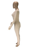 Apricot Sexy Letter Embroidered Patchwork O Neck Regular Jumpsuits