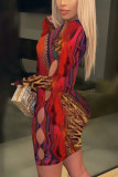 Red Sexy Print O Neck A Line Dresses