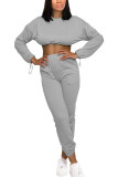 Blue Fashion Sexy Adult Polyester Solid Split Joint O Neck Long Sleeve Regular Sleeve Short Two Pieces