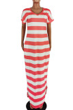 Red Polyester Sexy Europe and America Short Sleeves V Neck Straight Floor-Length Print Dresses