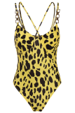 Yellow Sexy Print Patchwork Chains Swimwears Two Pieces