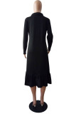 Sky Blue Street Solid Patchwork Turtleneck Dresses