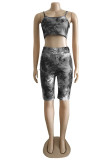 Red Fashion Casual Print Tie Dye Backless Spaghetti Strap Sleeveless Two Pieces