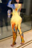 Yellow Sexy O Neck Regular Jumpsuits