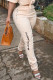 Apricot Casual Print Regular Small Elastic Mid Waist Pencil Bottoms