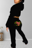 Red Sexy Embroidery Hooded Collar Long Sleeve Regular Sleeve Short Two Pieces
