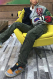 Deep Blue Fashion Casual Patchwork Cardigan Outerwear
