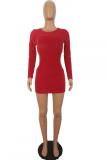 Gold adult Fashion Casual Cap Sleeve Long Sleeves O neck Pencil Dress Mini Solid hollow out Lo