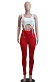 Red Fashion street Patchwork Solid Sleeveless O Neck Jumpsuits