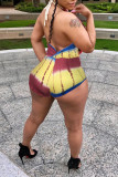 Yellow Fashion Sexy Print Backless O Neck Sleeveless Regular Romper