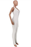 White Fashion Sexy Solid Backless Halter Skinny Jumpsuits