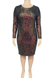 As Show Polyester Sexy O Neck Sequin Solid Sequined Plus Size Dresses