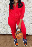Red Work Daily Solid O Neck Long Sleeve Two Pieces
