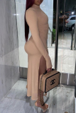 Grey Sexy Solid High Opening Slit Half A Turtleneck Pencil Skirt Dresses