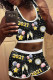 Black Casual Living Print Vests U Neck Sleeveless Two Pieces
