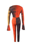 Orange Sexy Print Bandage Skinny Jumpsuits