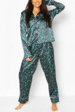 Pink Daily Print Buttons Turndown Collar Long Sleeve Two Pieces