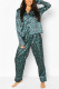 Green Daily Print Buttons Turndown Collar Long Sleeve Two Pieces