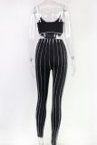 Black Street Solid Patchwork Spaghetti Strap Sleeveless Two Pieces