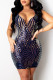 Blue Fashion Sexy Patchwork Sequins Backless V Neck Sling Dress