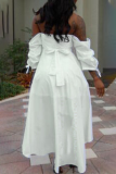 White Sweet Solid Flounce Bateau Neck Irregular Dress Dresses