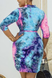 Multicolor Sexy Print Split Joint Turndown Collar Dresses