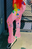 Pink Casual Print Fold Regular High Waist Speaker Bottoms