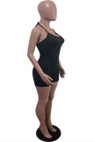 Black Sexy Solid Hollowed Out Backless Spaghetti Strap Skinny Romper