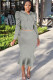 Grey Polyester Sexy Solid Two Piece Suits Hip skirt Long Sleeve