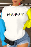 White Casual Print Letter O Neck Tops
