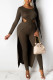 Olive Green Casual Solid Hollowed Out O Neck Long Sleeve Two Pieces