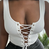 White Sexy Casual Solid Hollowed Out Strap Design U Neck Tops