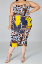 Decorative pattern Polyester Sexy Slip Print HOLLOWED OUT Hollow Out Plus Size