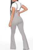 Grey Sexy Casual Solid Backless U Neck Regular Jumpsuits (No T-shirt)