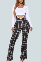 Black Work Daily Polyester Plaid Boot Cut Bottoms