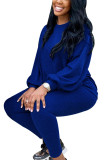 Royal blue Sexy Solid O Neck Long Sleeve Hubble-Bubble Sleeve Regular Two Pieces