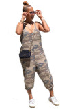 Camouflage Fashion street Print Patchwork Camouflage Sleeveless Slip Jumpsuits