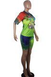 Green Polyester Fashion Casual adult Ma'am Patchwork Print Character Tie Dye Two Piece Suits Straight Short Sleeve Two Pieces