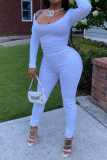 White Sexy Solid pencil Long Sleeve Two Pieces