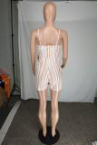White Casual Fashion bandage Button Striped Polyester Sleeveless Slip Rompers