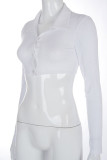 White Casual Solid Patchwork Turndown Collar Mid Waist Tops