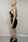 Blue Solid Draw String Spaghetti Strap Sleeveless Two Pieces